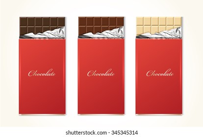 Chocolate bar package packaging set isolated vector