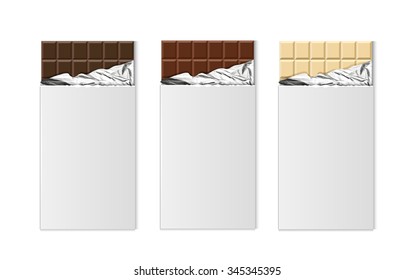 Chocolate bar package packaging set isolated vector