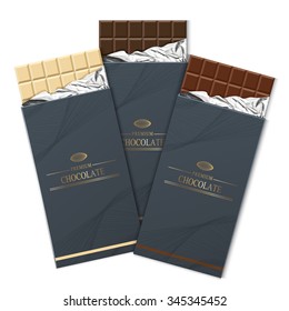 Chocolate bar package packaging set isolated vector