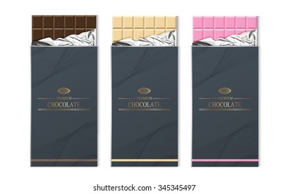 Chocolate bar package packaging set isolated vector