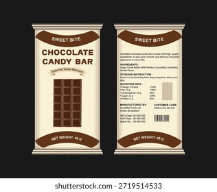 Diseño de embalaje de barra de chocolate. Embalaje oscuro, clásico y de chocolate con leche. dibujo increíblemente realista.