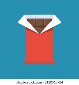 Chocolate bar packaging, empty white packaging. Chocolate bar. Vector illustration flat design. Isolated on white background.