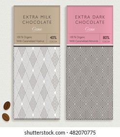 CHOCOLATE BAR PACKAGING MOCK UP. editable vector seamless pattern design element. labels and background in trendy style