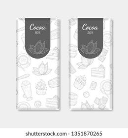 Chocolate Bar Packaging Set, Cocoa Product with Monochrome Pattern Vector Illustration