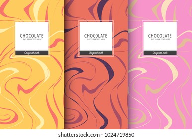 Chocolate bar packaging set. Trendy luxury product branding template with label pattern for packaging. Vector design.