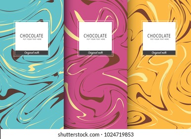 Chocolate bar packaging set. Trendy luxury product branding template with label pattern for packaging. Vector design.