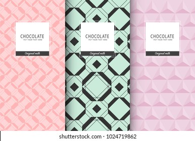 Chocolate bar packaging set. Trendy luxury product branding template with label pattern for packaging. Vector design.