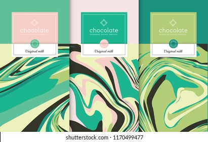 Chocolate bar packaging set. Trendy luxury product branding template with label pattern for packaging. Vector design.