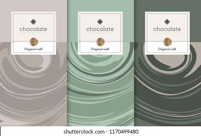 Chocolate bar packaging set. Trendy luxury product branding template with label pattern for packaging. Vector design.