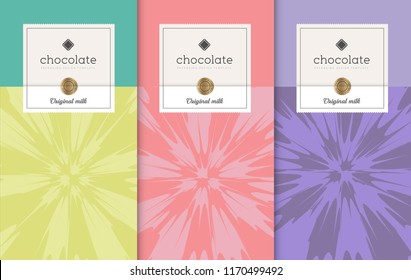 Chocolate bar packaging set. Trendy luxury product branding template with label pattern for packaging. Vector design.