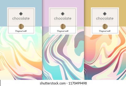 Chocolate bar packaging set. Trendy luxury product branding template with label pattern for packaging. Vector design.