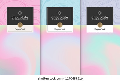 Chocolate bar packaging set. Trendy luxury product branding template with label pattern for packaging. Vector design.