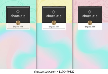Chocolate bar packaging set. Trendy luxury product branding template with label pattern for packaging. Vector design.