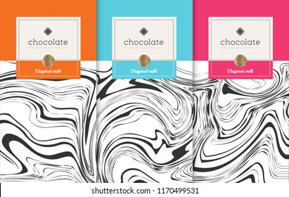 Chocolate bar packaging set. Trendy luxury product branding template with label pattern for packaging. Vector design.
