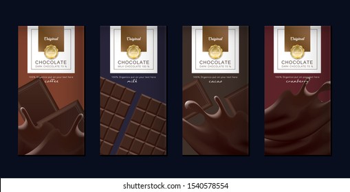 Chocolate bar packaging set. Trendy luxury product branding template with label pattern for packaging. Vector design.