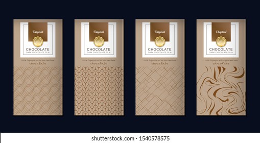 Chocolate bar packaging set. Trendy luxury product branding template with label pattern for packaging. Vector design.