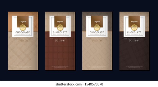 Chocolate bar packaging set. Trendy luxury product branding template with label pattern for packaging. Vector design.