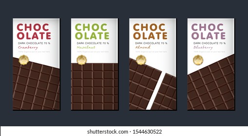Chocolate bar packaging set. Trendy luxury product branding template with label pattern for packaging. Vector design.