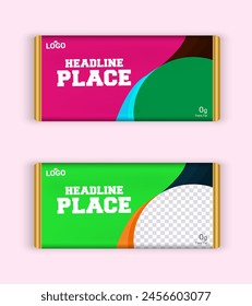 Chocolate bar packaging set. Trendy luxury product branding template with label pattern for packaging. Vector eps design.