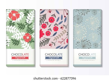 Chocolate bar packaging set. Trendy luxury product branding template with label and geometric pattern. Vector design.