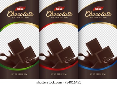 Chocolate bar packaging set. Trendy luxury product branding template with label pattern for packaging. Vector design.