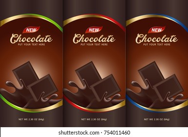 Chocolate bar packaging set. Trendy luxury product branding template with label pattern for packaging. Vector design.