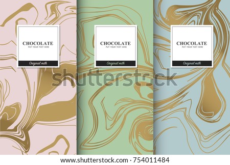Chocolate bar packaging set. Trendy luxury product branding template with label pattern for packaging. Vector design.