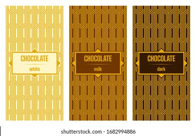 Chocolate bar packaging. Template with gold geometric pattern. Vector design.