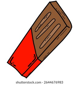 a chocolate bar partially wrapped in a red wrapper. The simple cartoon-style design uses bold outlines and flat colors, suitable for food-themed graphics or product icons.