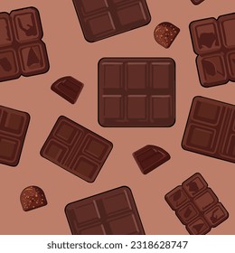 Chocolate bar pattern seamless vector on brown background , chocolate pattern seamless wallpaper