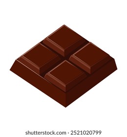 Chocolate bar piece in flat design. Delicious dark cocoa dessert cubes. Vector illustration isolated.