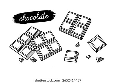 Chocolate Bar Pieces with Label: Delicious Sweet Treat Vector Illustration Design