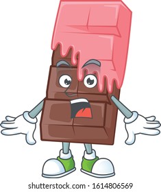 Chocolate bar with pink cream cartoon character design on a surprised gesture
