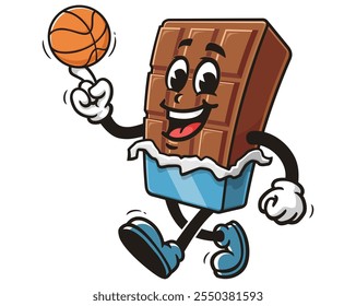 Chocolate Bar playing basketball,  Cartoon Mascot Illustration Character Vector Clip-art Hand-drawn Logo Design