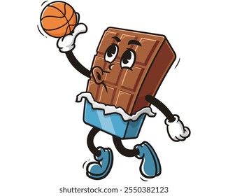 Schokolade Bar spielen Slam Dunk Basketball, Cartoon Maskottchen Illustration Charakter Vektor Clip-Art Handgezeichnetes Logo Design