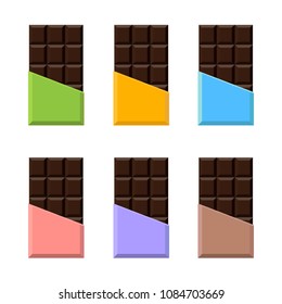 Chocolate bar realistic set. Packaging. Mock up. Isolated vector illustration on white background.