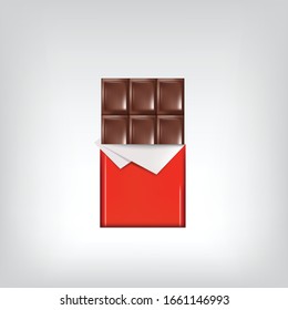 Chocolate bar, red polyethylene wrap, vector object