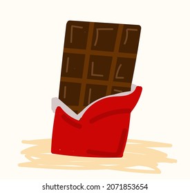 Barra de chocolate con envoltura roja al estilo de las caricaturas