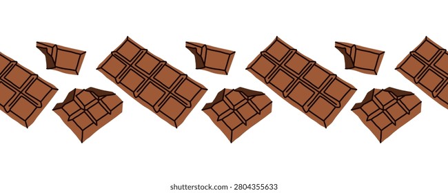Chocolate bar seamless border vector illustration. Hand drawn pattern for fabric print and sweet packaging design