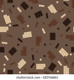 Chocolate bar seamless pattern. Milk and dark chocolate square tiles texture.