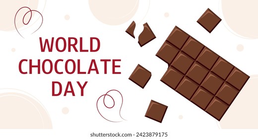 Chocolate bar. September 13. World chocolate day. July 7. Horizontal template for banner, poster, invitation, flyer or greeting card. 