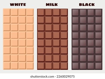 Chocolate bar set on white background. Vector realistic illustration
