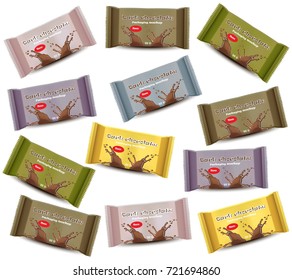 Chocolate bar sets. Product package Vector realistic label design logo