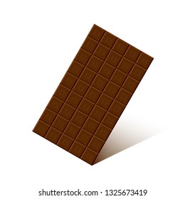 Chocolate bar with shadow isolated on white background.