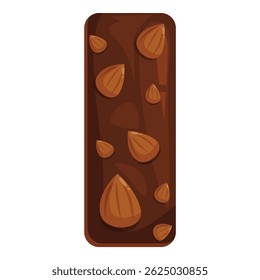 Chocolate bar is showing its delicious texture with almonds on top