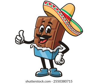 Chocolate Bar com sombrero, Cartoon Mascote Ilustração Caractere Vetor Clip-art Desenhado à mão Logo Design