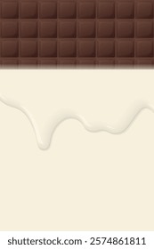 Chocolate bar square shape with blank space cream color and milk dropping background graphic illustration.