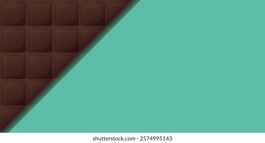 Chocolate bar square shape with blank space green mint color background graphic illustration.