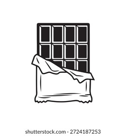 Barra de chocolate con cuadrados en Ilustración vectorial de icono de silueta de contorno de envoltura