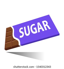 chocolate bar with sugar inscription, vector illustration